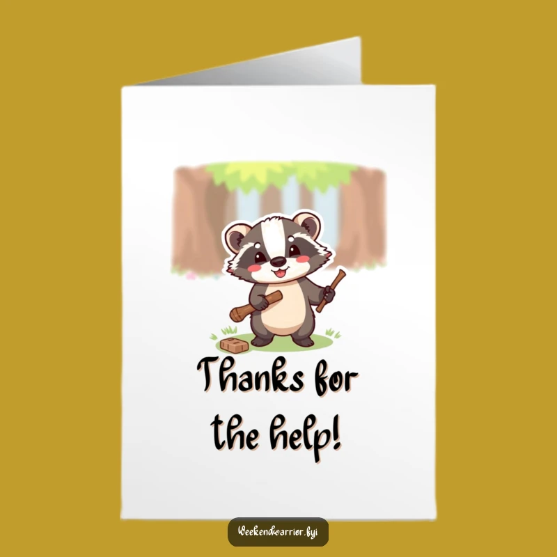 Free Printable Thank You Card: Funny Badger's Task - Downloadable Gratitude