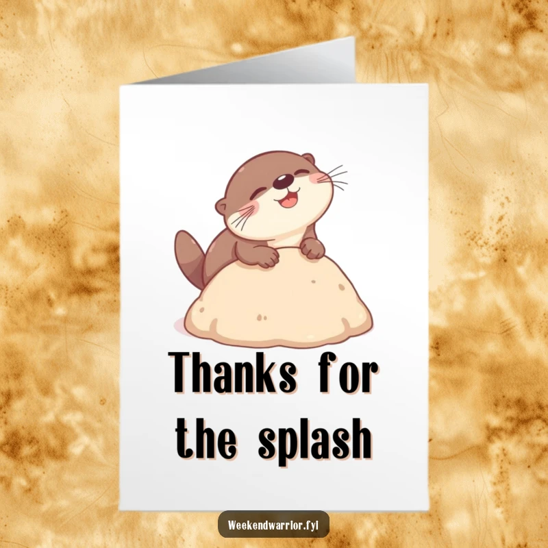 Funny Free Printable Thank You Card: A cheerful otter humorously performs a diving headbutt into a soft pile, expressing thanks.