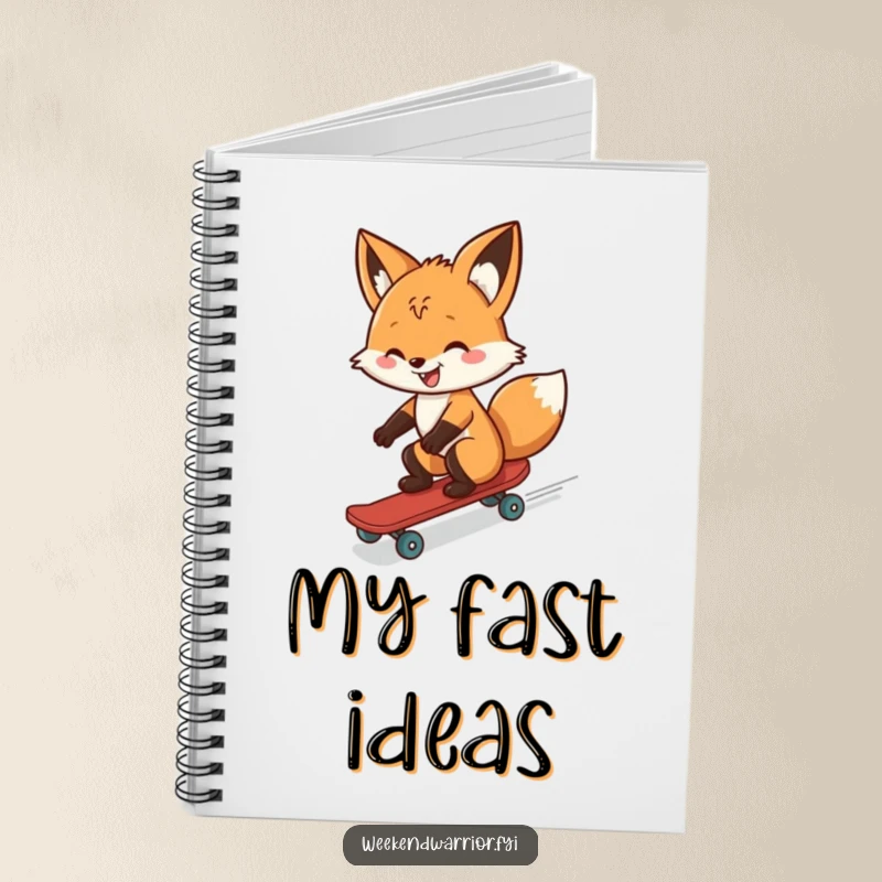 Funny notebook featuring a fox skateboarding downhill with a grin, designed for capturing adventures with wild humor.