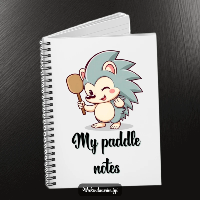 Funny hedgehog notebook featuring a happy hedgehog with a small paddle, perfect for writing, drawing, and planning.
