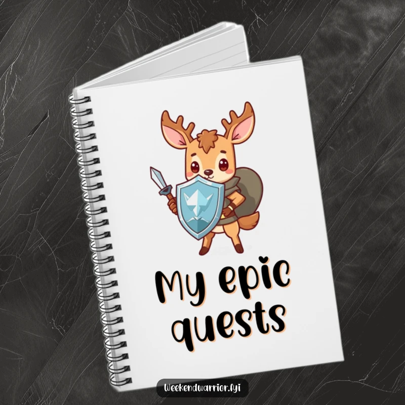Funny Kawaii deer notebook, featuring a brave warrior with a sword and shield, perfect for writing and planning.