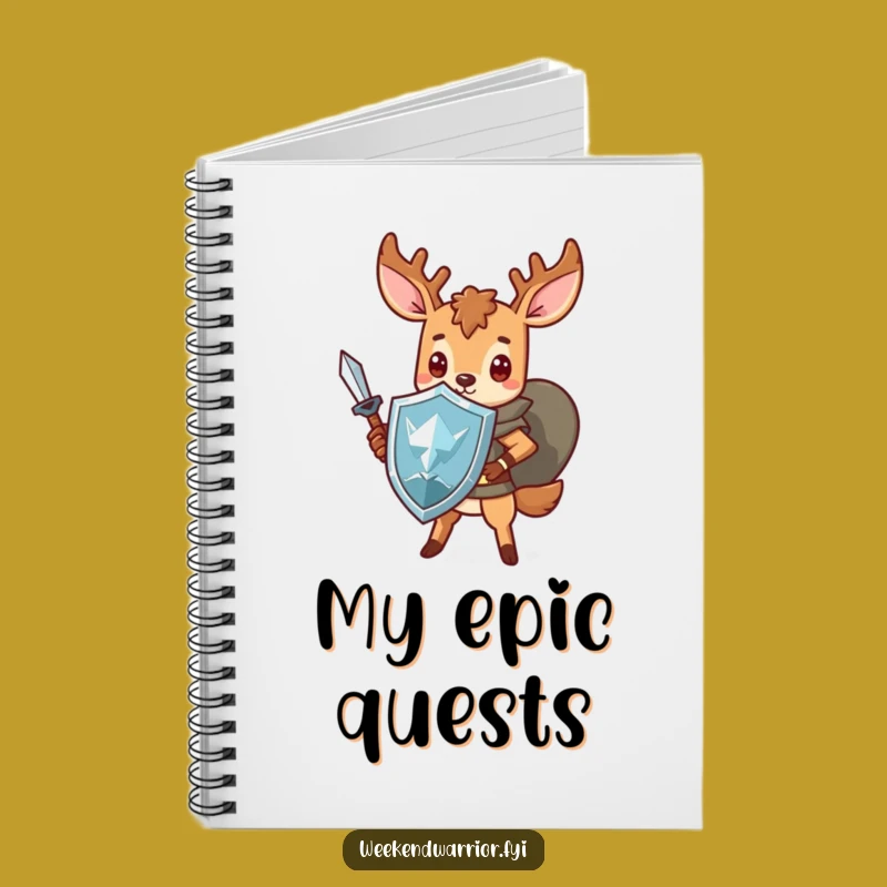 Funny Kawaii Deer Notebook: Heroic Journal with Sword and Shield, Ideal Funny Gift