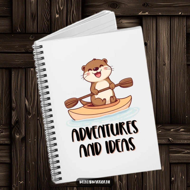 Funny notebook cover featuring a delighted otter kayaking, paddle ready, designed to inspire creative thoughts with a touch of aquatic humor.