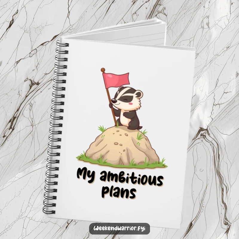 Funny badger flag planting notebook with a cover depicting a determined badger planting a flag, perfect for jotting down goals.