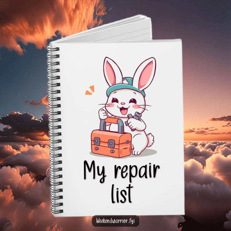 Funny notebook: A determined rabbit with a toolbox focused on tightening a bolt, inspiring productivity.
