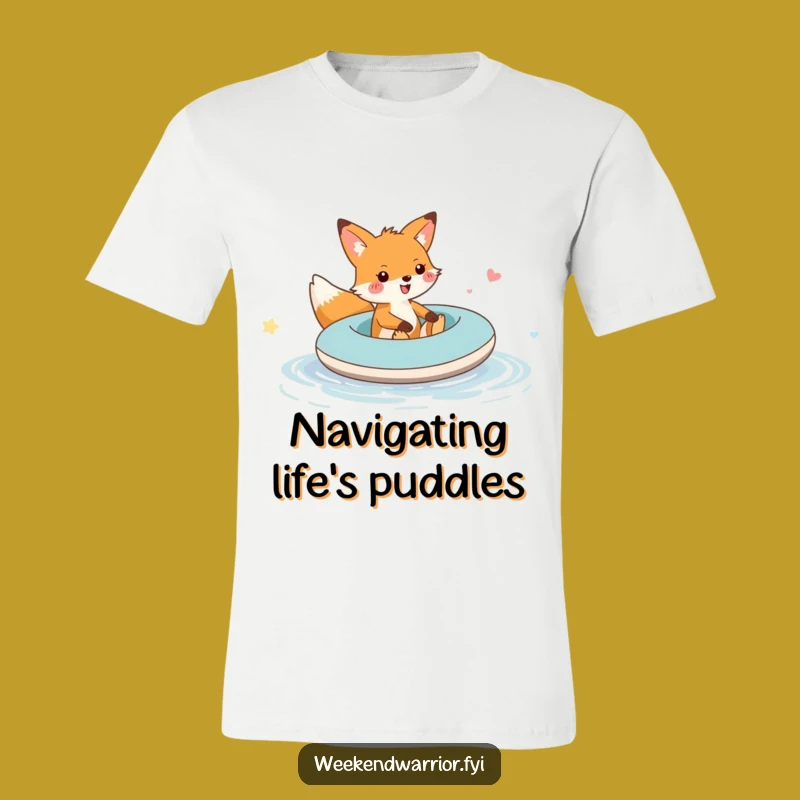 Funny Fox Raft Puddle T-Shirt: Adventure Fox Tee, Unique Funny Gift for Him