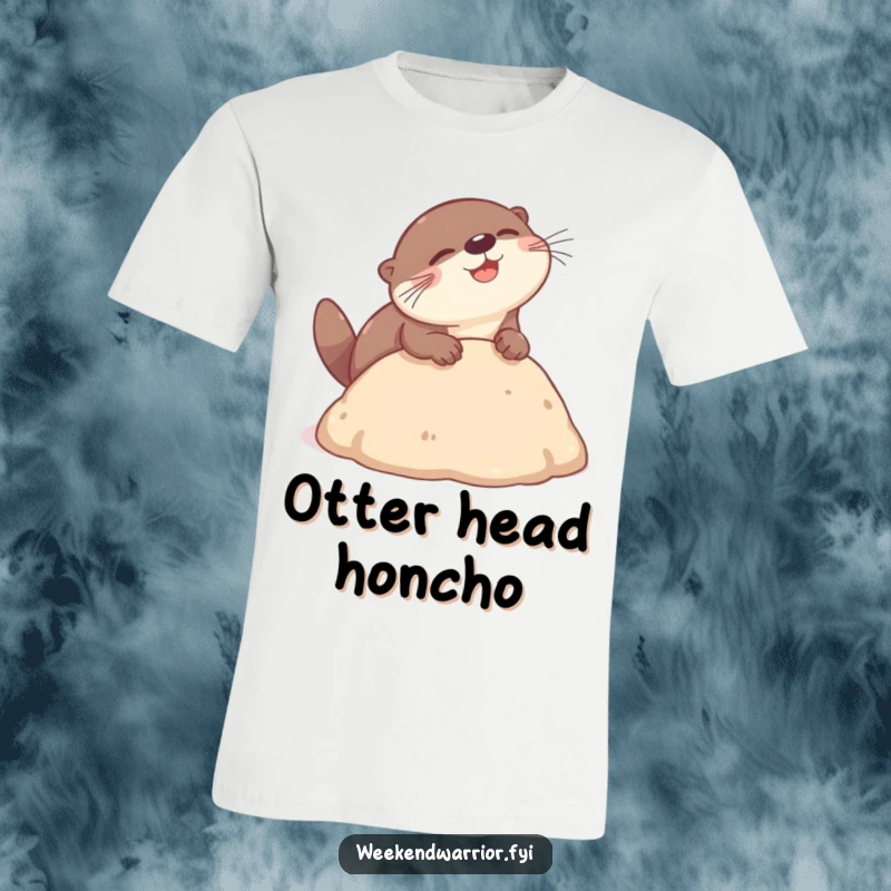 Funny otter t-shirt depicting a playful otter gleefully performing a diving headbutt into a soft mound, humorous and cute design.