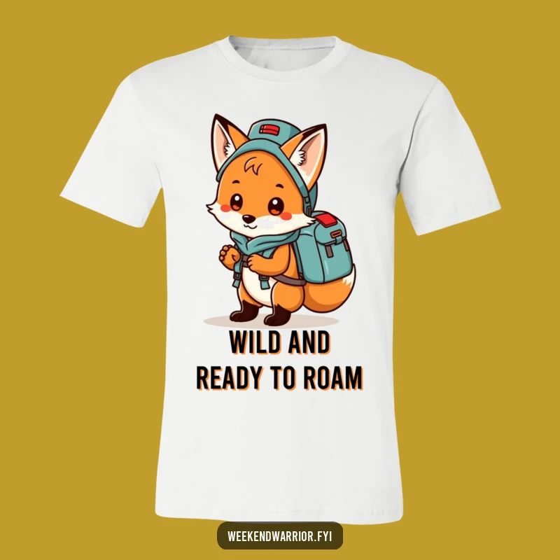 Funny Fox T-Shirt: Playful hiker fox with gear, a hilarious and comfortable funny gift.