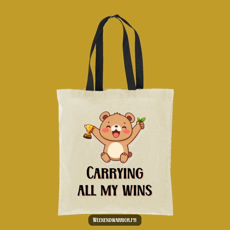 Funny Bear Cub Trophy Tote Bag: Joyful Winner Accessory Gift