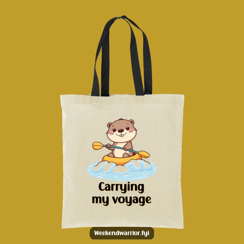Funny Kawaii Otter Tote Bag - Smiling Kayaker for Errands and Humorous Gifts
