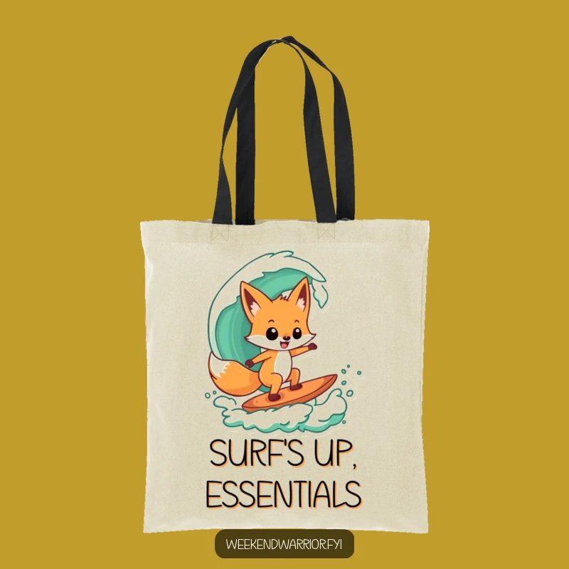 Funny Fox Surfer Tote Bag: Carry Your Gear, Cool Wave Design, Great Humorous Gift