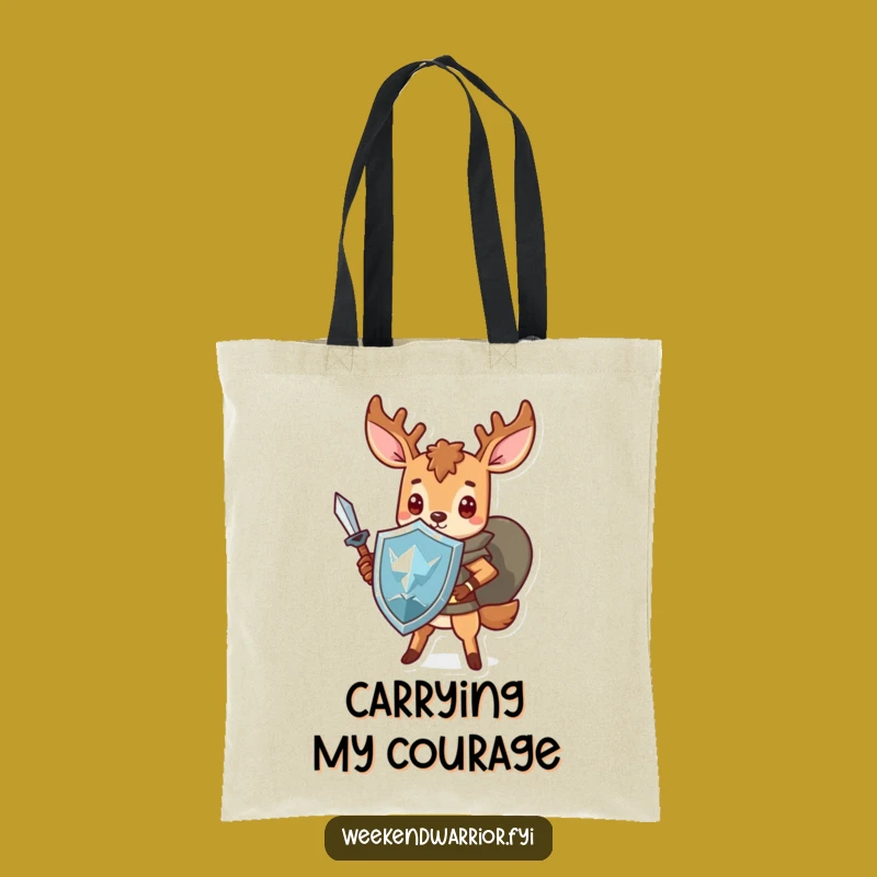 Funny Kawaii Deer Tote Bag: Strong Hero with Sword and Shield, Great Funny Gift