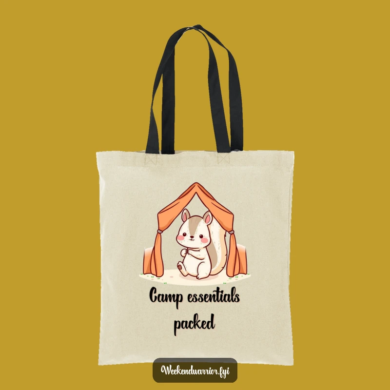 Funny Kawaii Squirrel Tote Bag - Determined Tent Setup Eco-Friendly Humor Gift