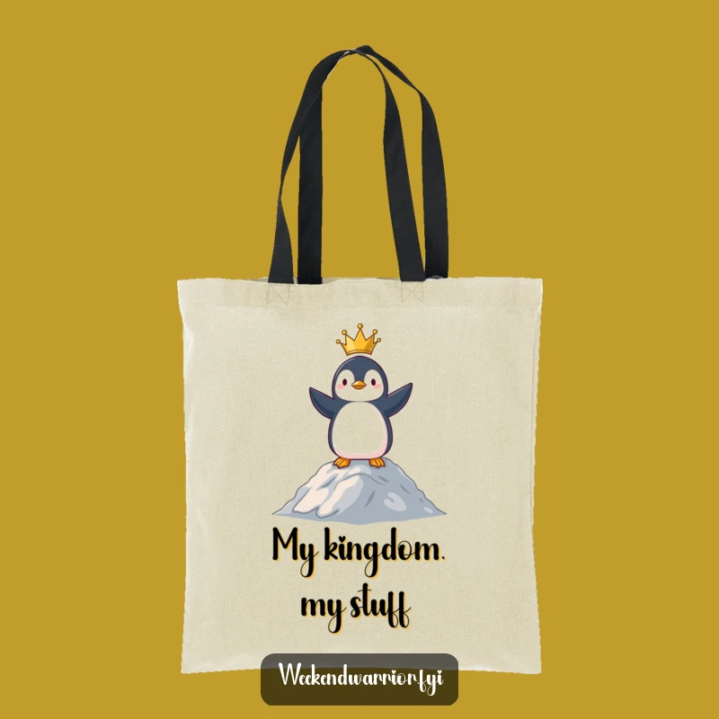 Funny Penguin King Tote Bag: Victorious Shopping Bag, Hilarious Animal Tote Gift