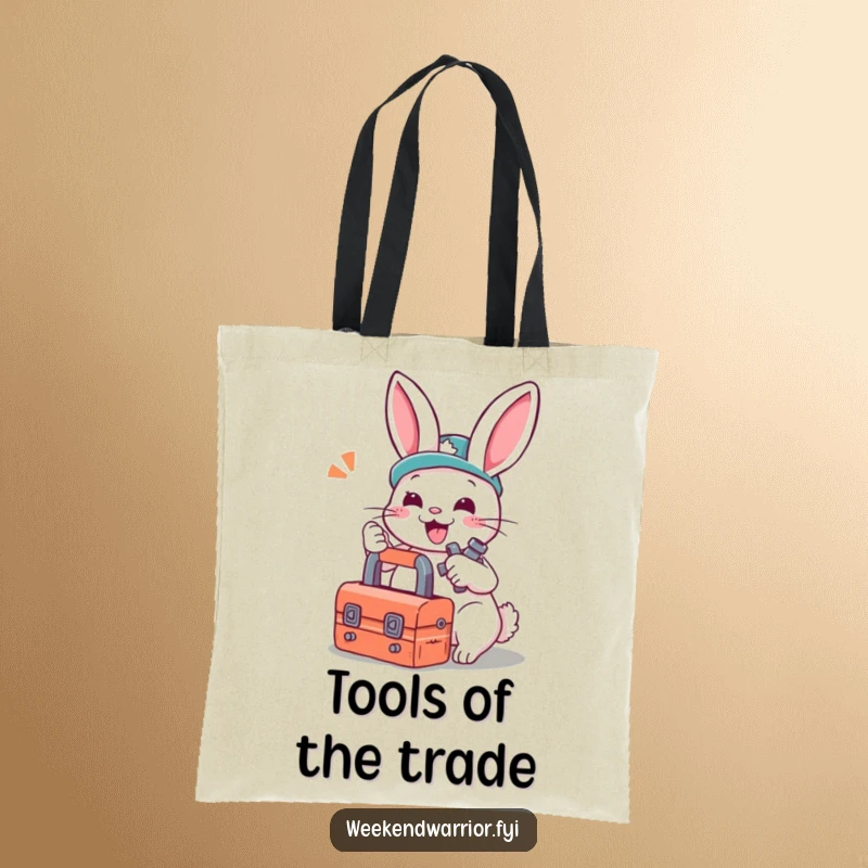Funny tote bag: A busy rabbit with a toolbox efficiently tightening a bolt, ready to carry your treasures.