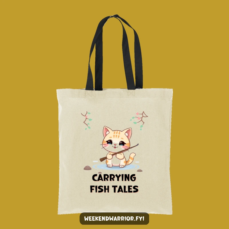 Funny Smiling Cat Fishing Tote Bag, Carry Your Catch with Style
