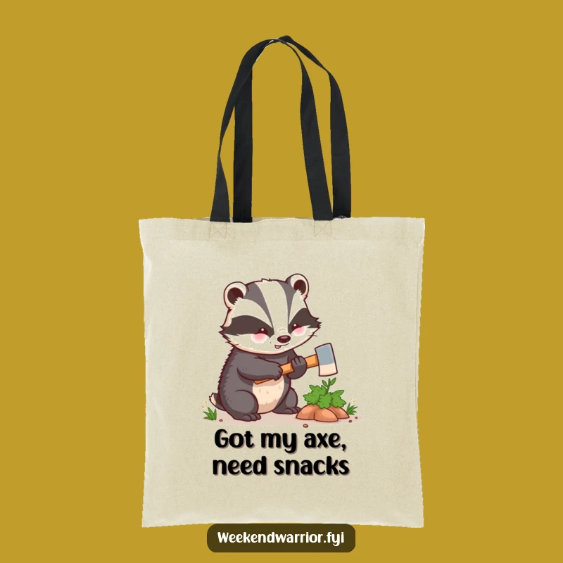 Funny Kawaii Badger Tote Bag - Hilarious Woodland Axe Carry-All