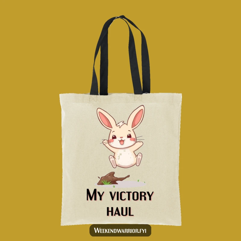 Funny Rabbit Leap Tote Bag A Reusable Victorious Bunny Gift
